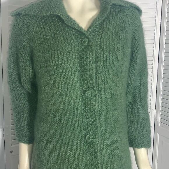 Vintage 1940’s Green Knit Long Sweater Coat Swagger Jacket Medium - Picture 2 of 12